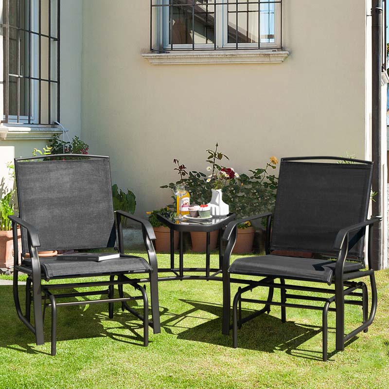 2-Person Double Swing Glider Chair Sling Fabric Porch Rocker with Glass Table & 1.73
