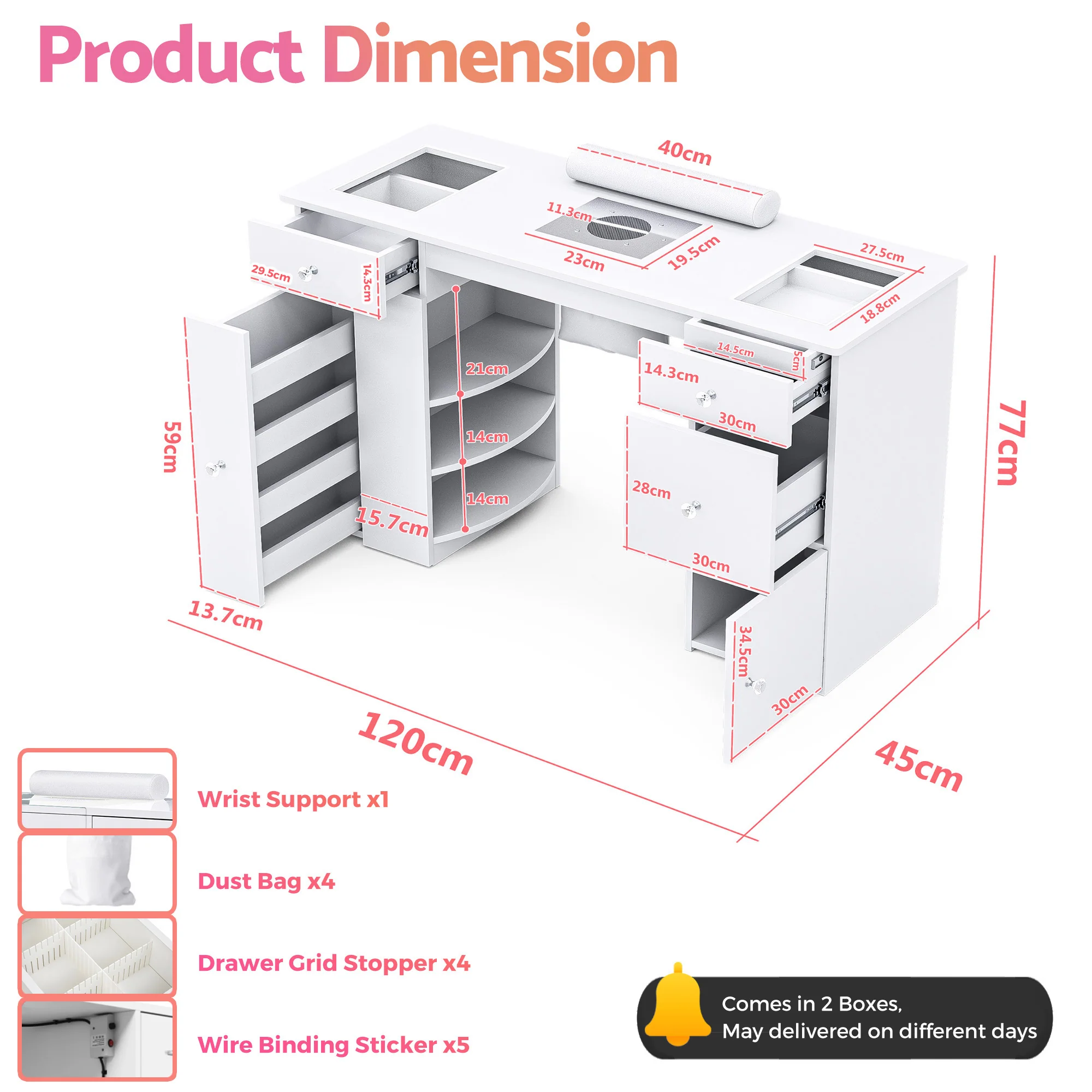 Manicure Table Glass Top w/Dust Collector
