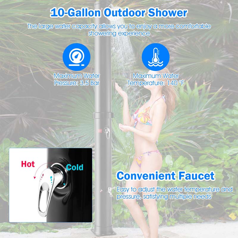 7.2 FT 10 Gallon Solar-Heated Outdoor Shower, 360�� Swivel Shower Head Freestanding Shower for Poolside Beach