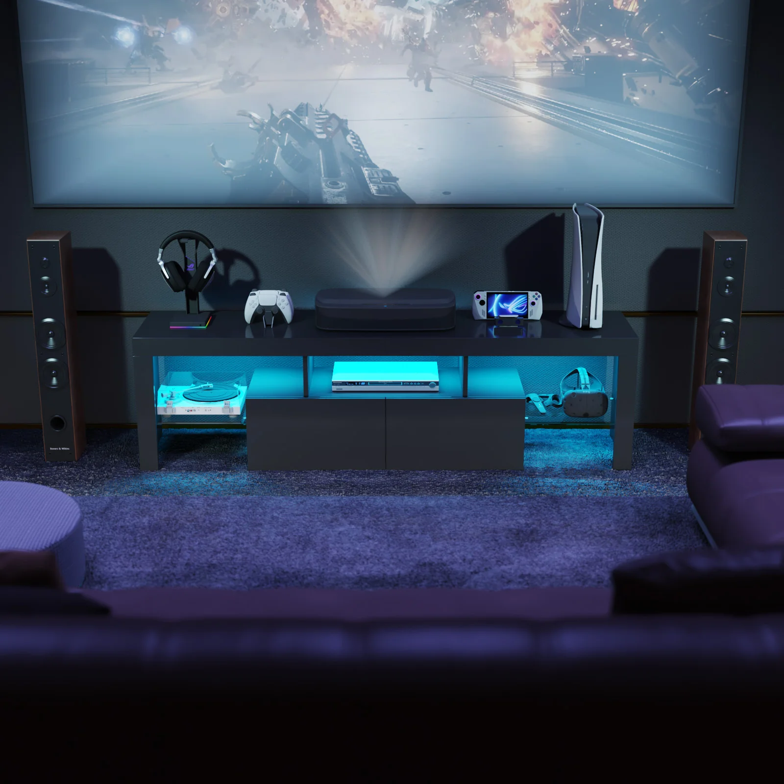 TV Cabinet 160cm RGB LED Entertainment Unit Black