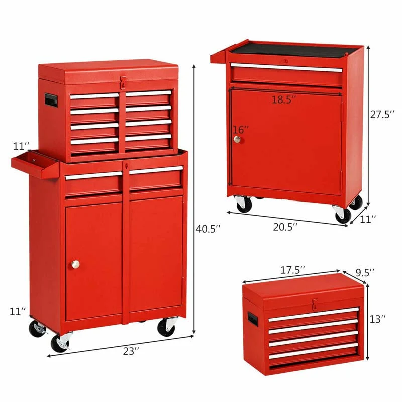 5-Drawer Rolling Tool Chest Removable Tool Storage Cabinet Metal Toolbox Organizer with Lock