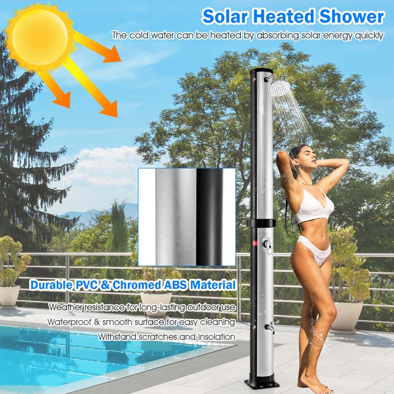 7.2 FT 10 Gallon Solar-Heated Outdoor Shower, 360�� Swivel Shower Head Freestanding Shower for Poolside Beach