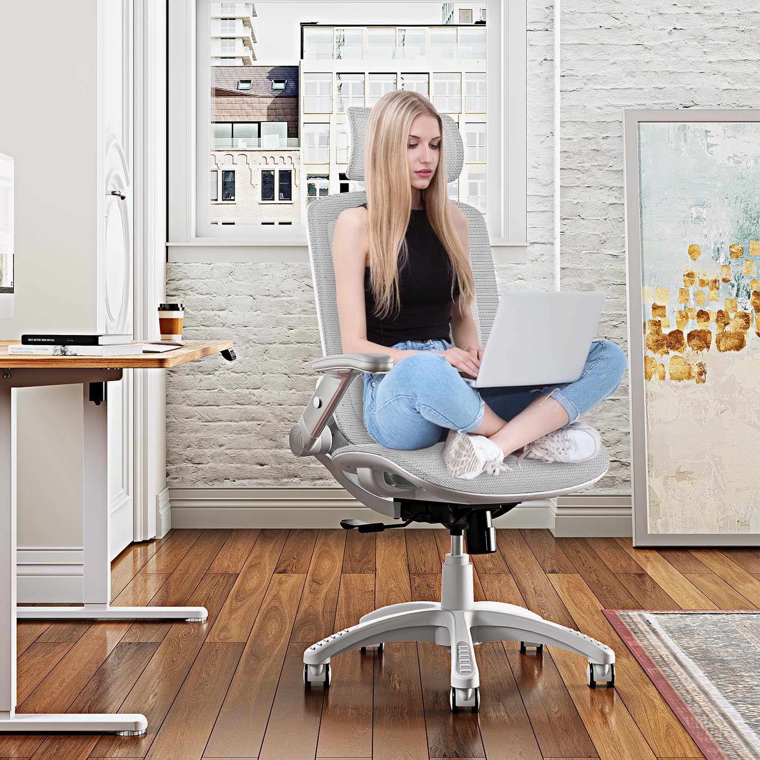 Ergonomic Office Chair, High Back Home Desk Chair with Headrest, Flip-Up Arms, 90-120�� Tilt Lock and Wide Cushion, Big and Tall Mesh Chairs for Man Woman, Black Task Chair