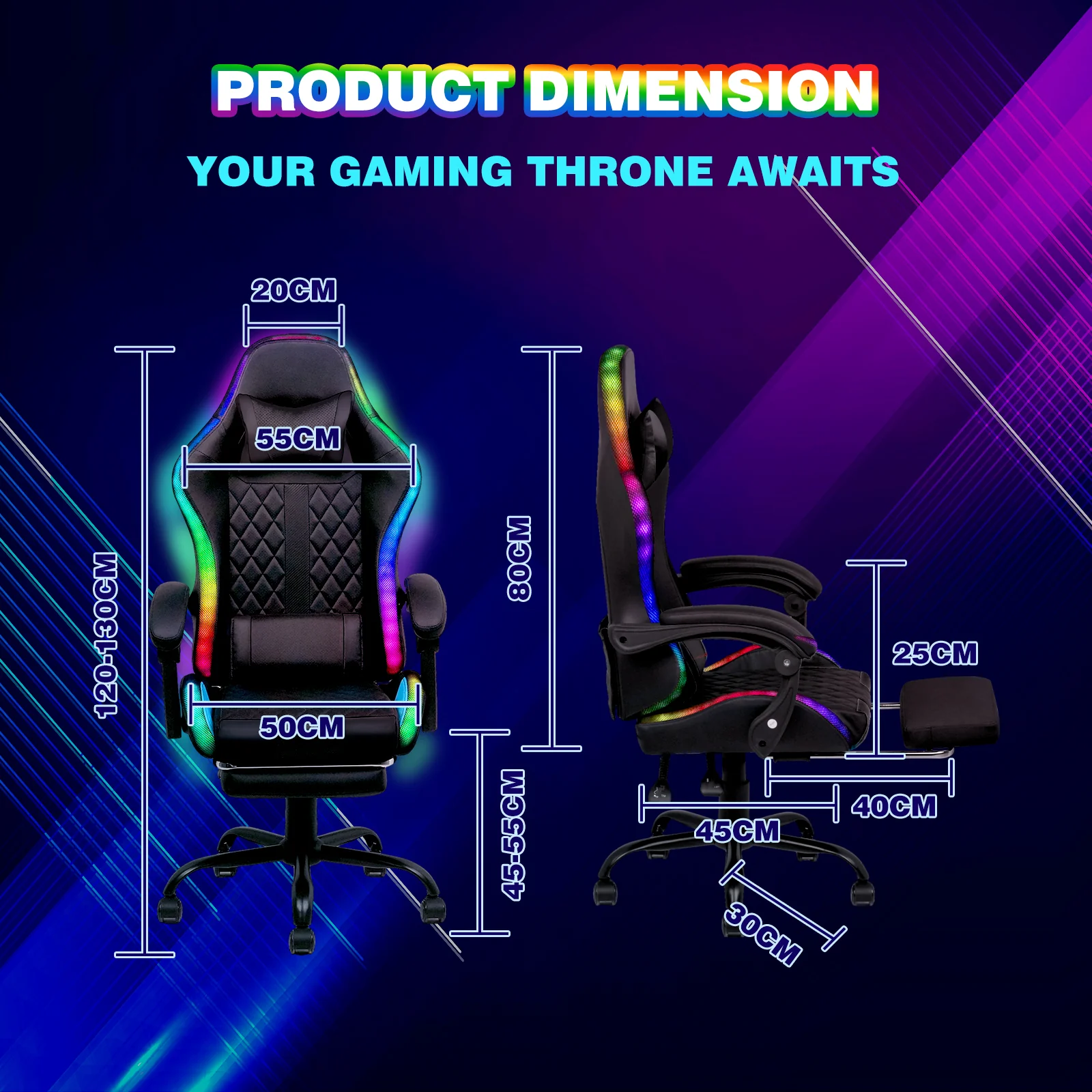 Gaming Chair 12 RGB LED Massage Chair Black