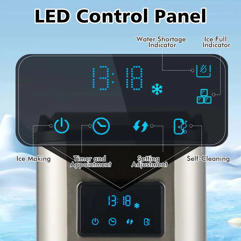 60Lbs/24H Nugget Ice Maker Countertop with 2 Ways Water Refill & Self-Cleaning, Stainless Steel Portable Ice Cube Machine