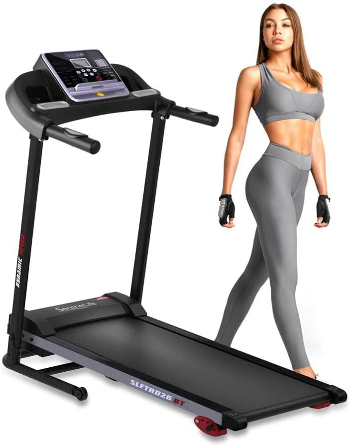 SereneLife Folding Treadmill - Foldable Home Fitness Equipment with LCD for Walking & Running - Cardio Exercise Machine - Preset and Adjustable Programs - Bluetooth Connectivity