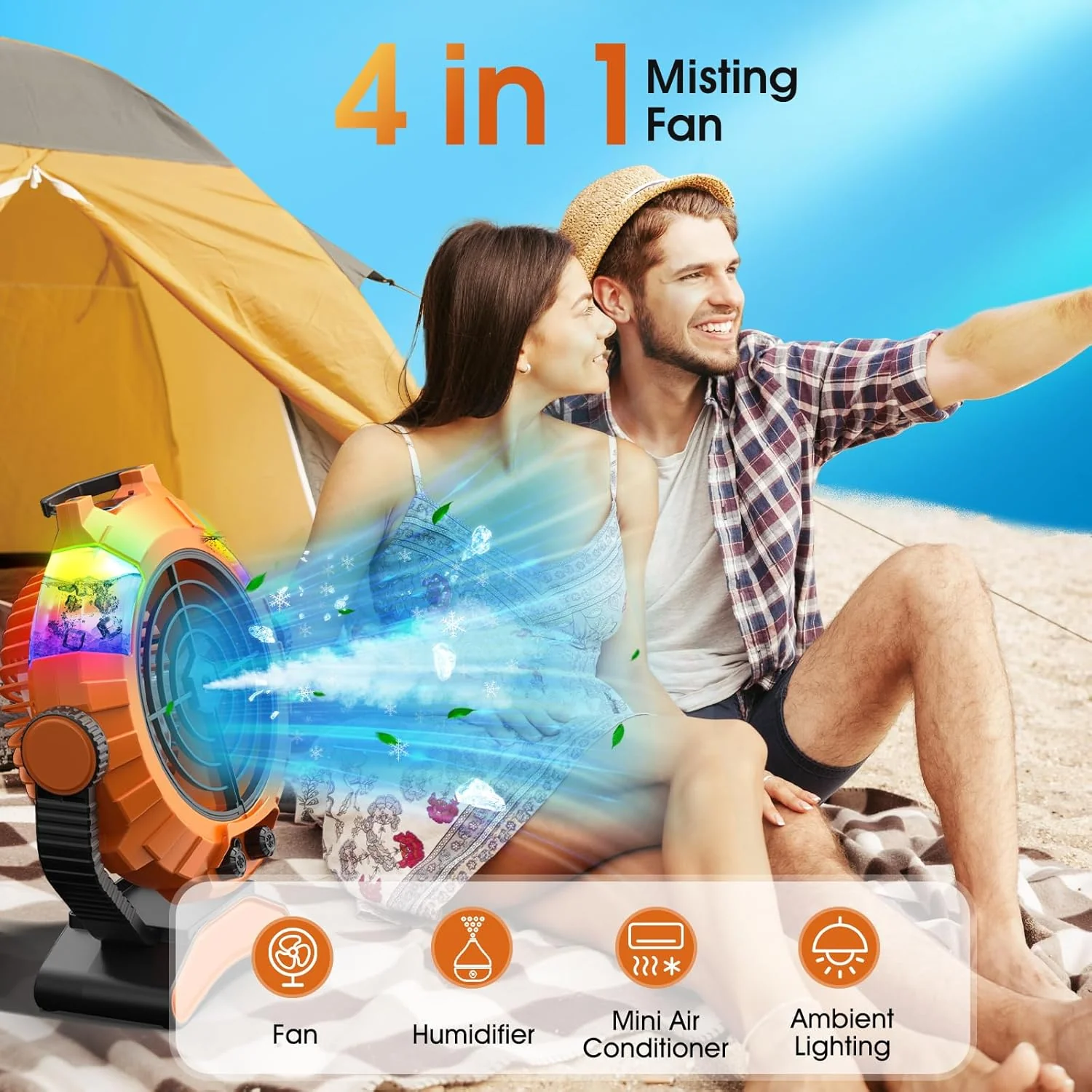 JYew Portable Air Conditioners,Misting Fan With 10000mAh Rechargeable Battery Operated Fan, Outside Camping with Hook USB for Bedroom Outdoor Tents Travel Summer