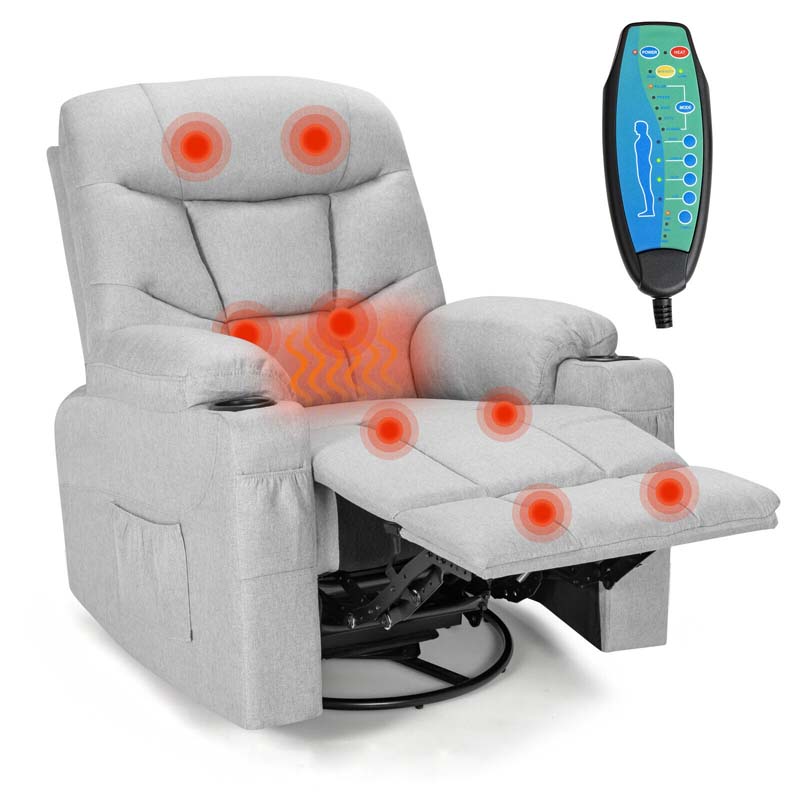 360�� Swivel Electric Massage Recliner Rocking Chair Single Soft Sofa with Heater & Retractable Footrest