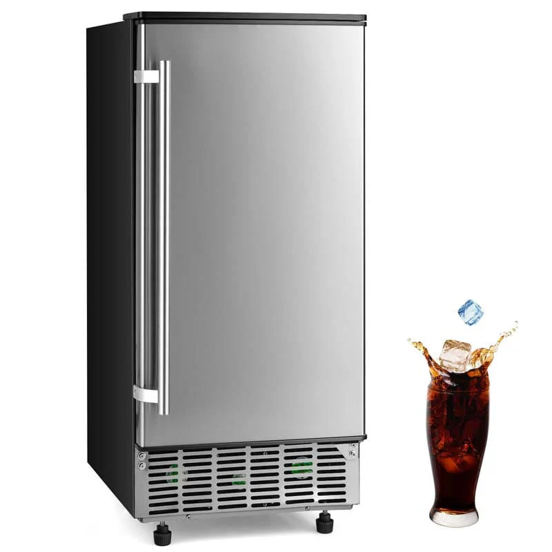 80LBS/24H Commercial Ice Machine Freestanding & Under Counter Ice Cube Maker with Drain Pump & 25lbs Ice Bin