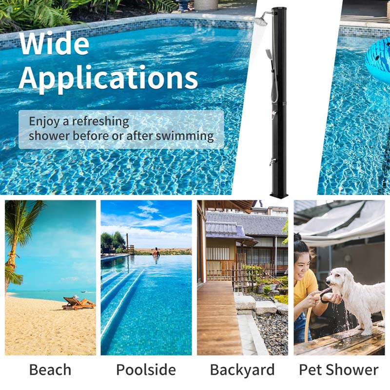 7.2 FT 9.3 Gal Solar Heated Shower with Handheld Shower Head, 2-Section Outdoor Shower for Poolside Beach Spa