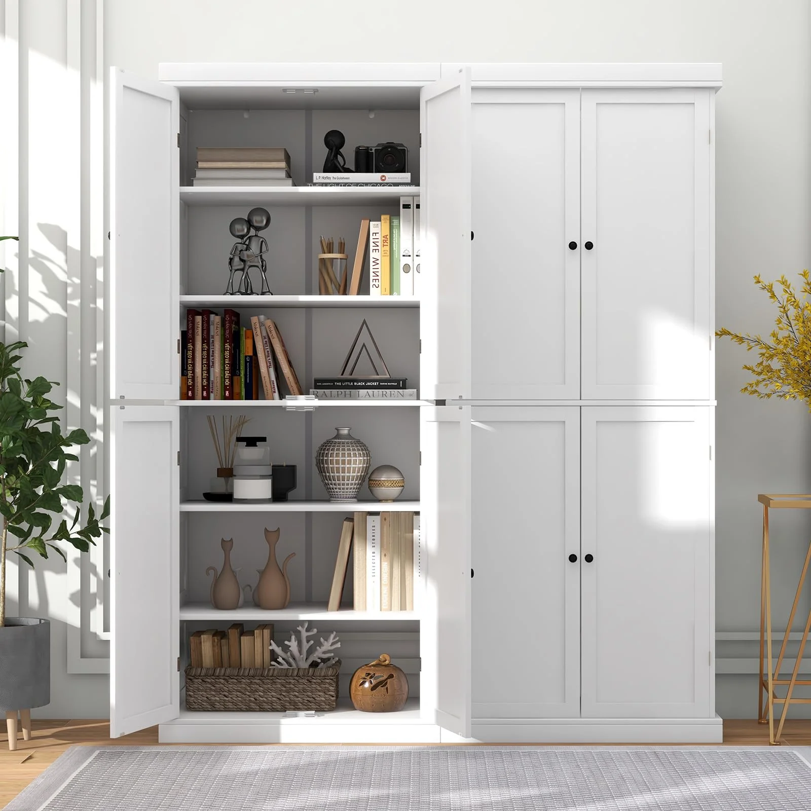 Giantex 184.5cm Freestanding Tall Buffet Cabinet, 4 Door Kitchen Pantry