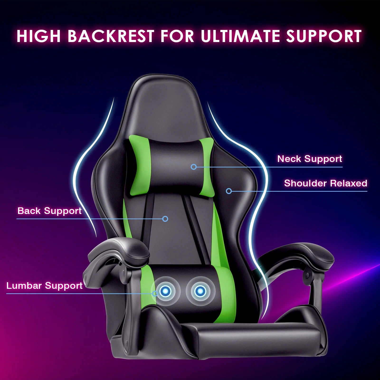 Gaming Chair Massage Lumbar with Footrest Green