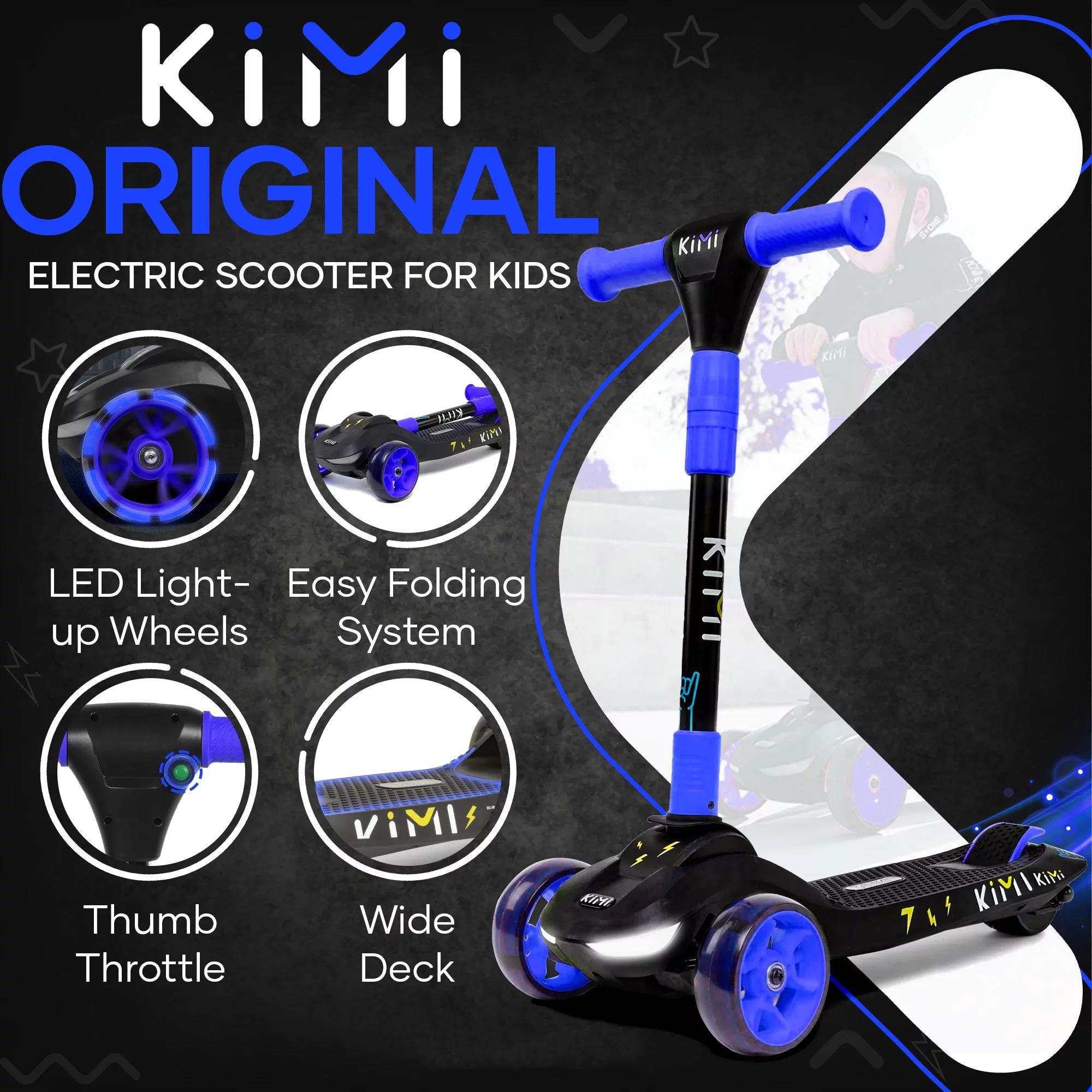 KIMI Kids 3-Wheel Electric Scooter, Adjustable, LED Lights, 10 Mile Range, Ages 2-9, TSA Approved