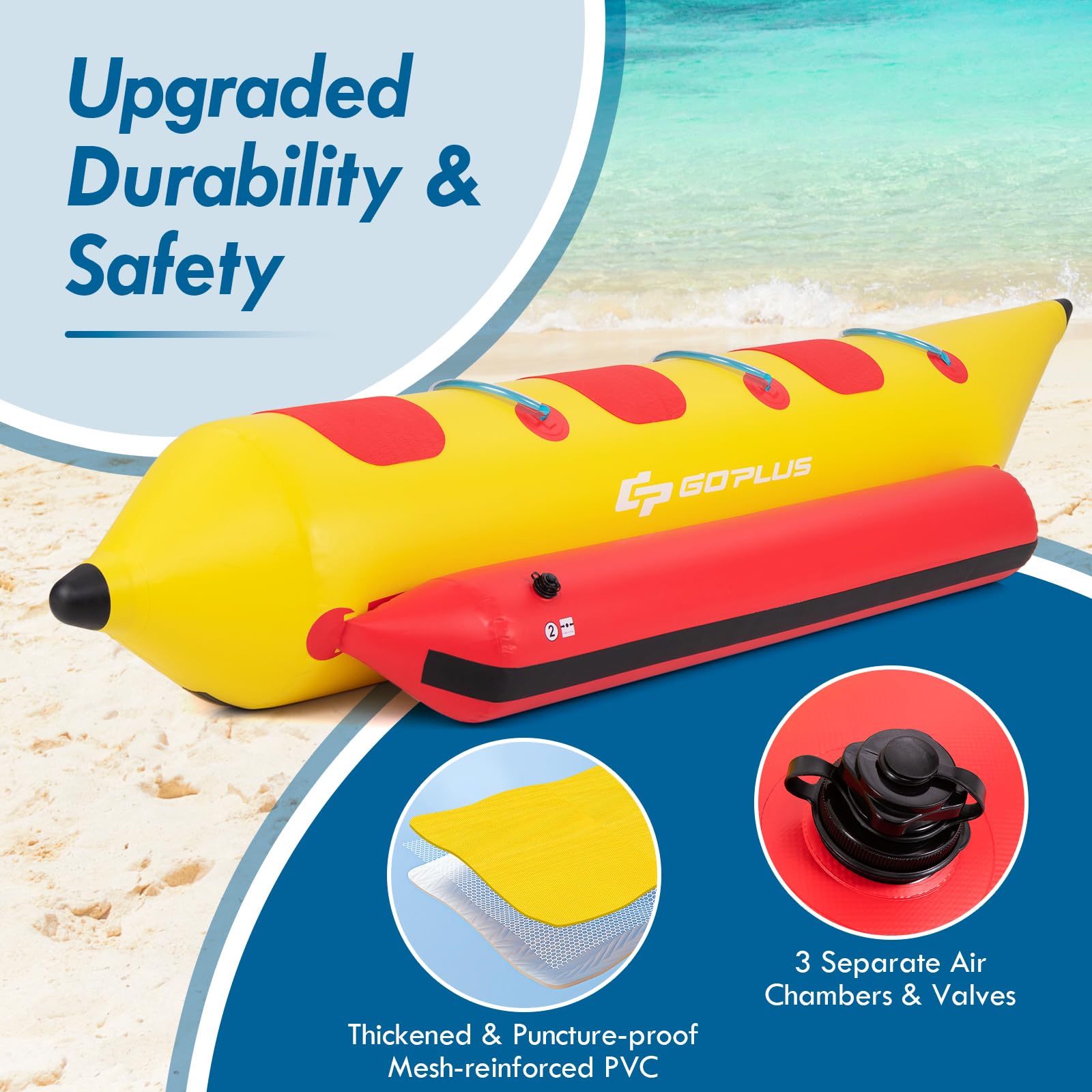 Inflatable Towable Tubes for Boating, 1-3 Rider Hot Dog Tube w/Electric Air Pump, Carrying Bag