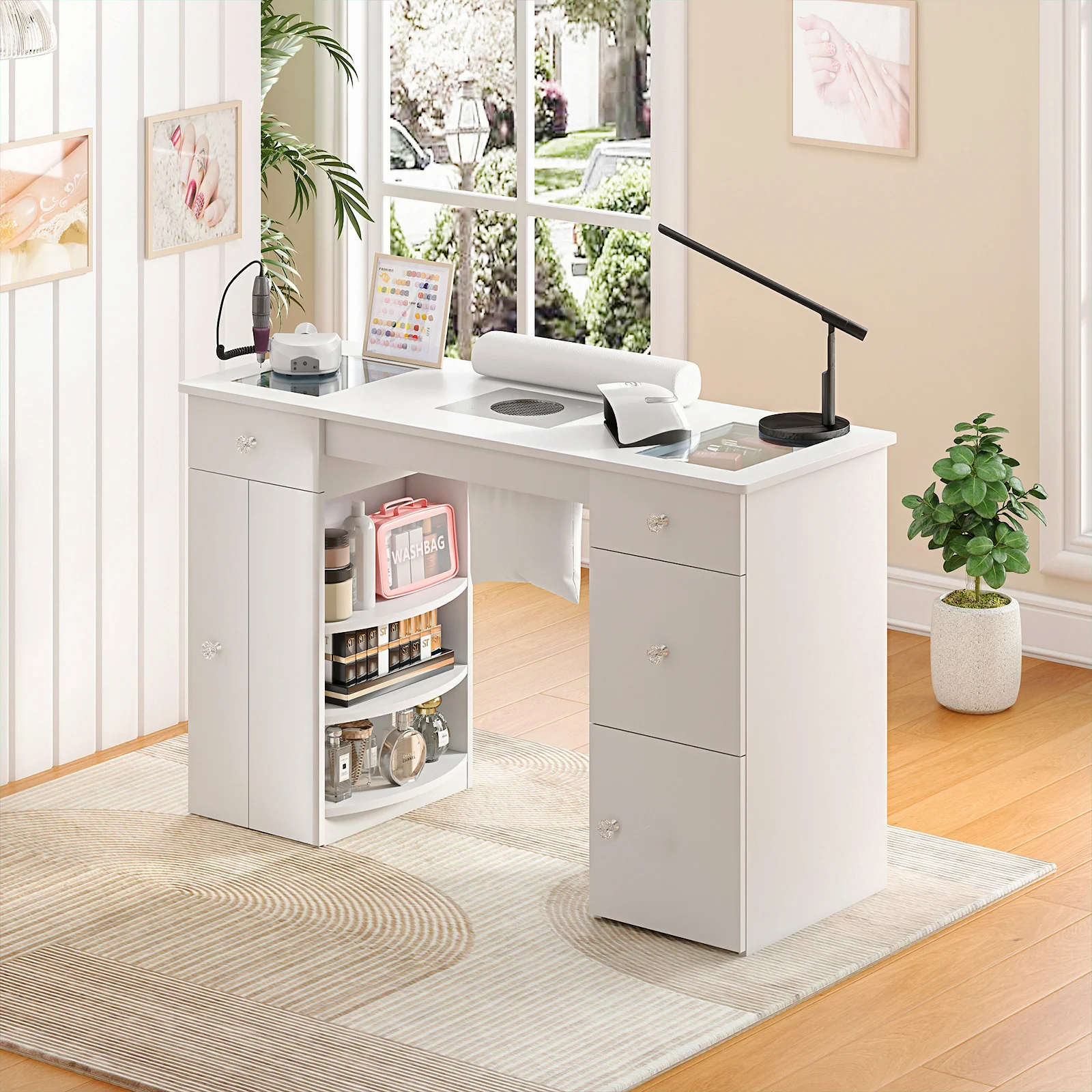 Manicure Table Glass Top w/Dust Collector