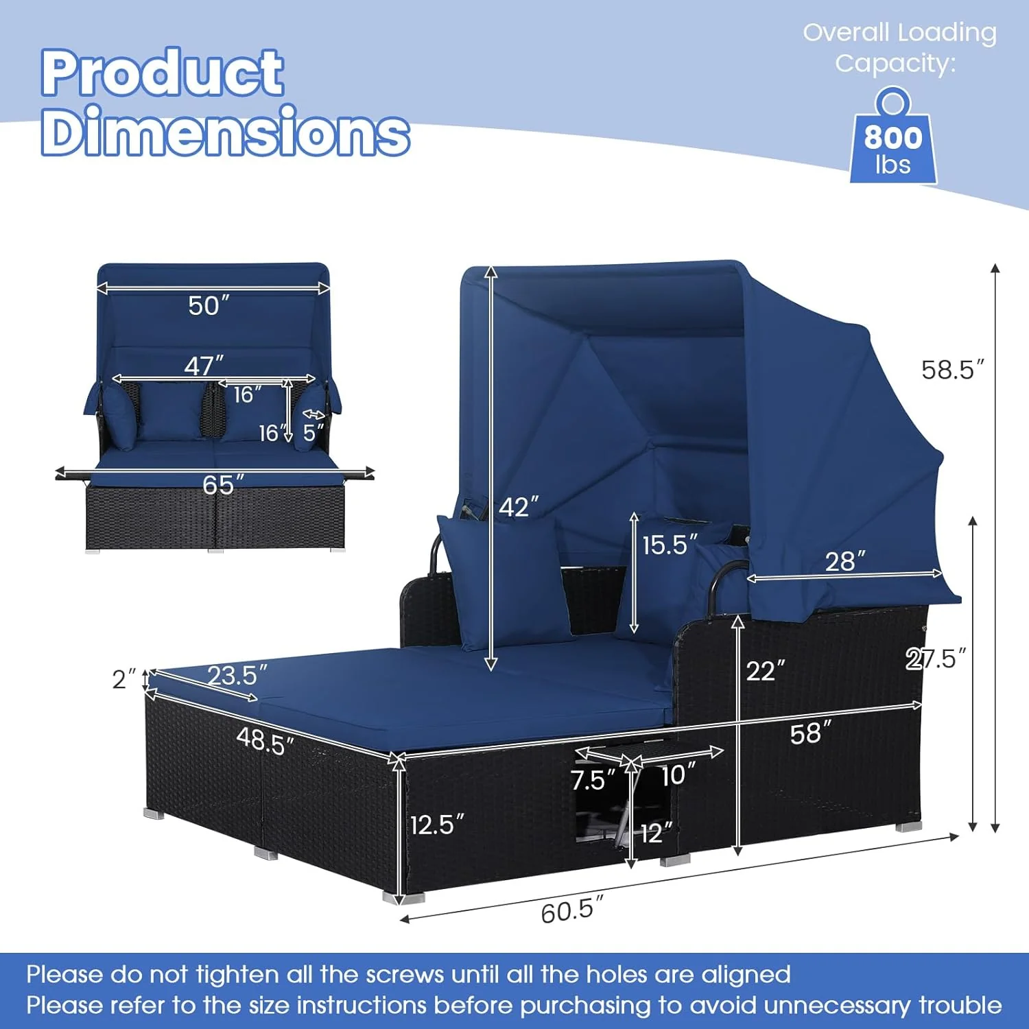 RELAX4LIFE Patio Outdoor Daybed with Canopy, Wicker Sunbed w/Cushions, 4 Pillows & 2 Retractable Side Trays, 2-Person Lounge Bed Conversation for Poolside Porch Garden, Rattan Outdoor Bed (Turquoise)