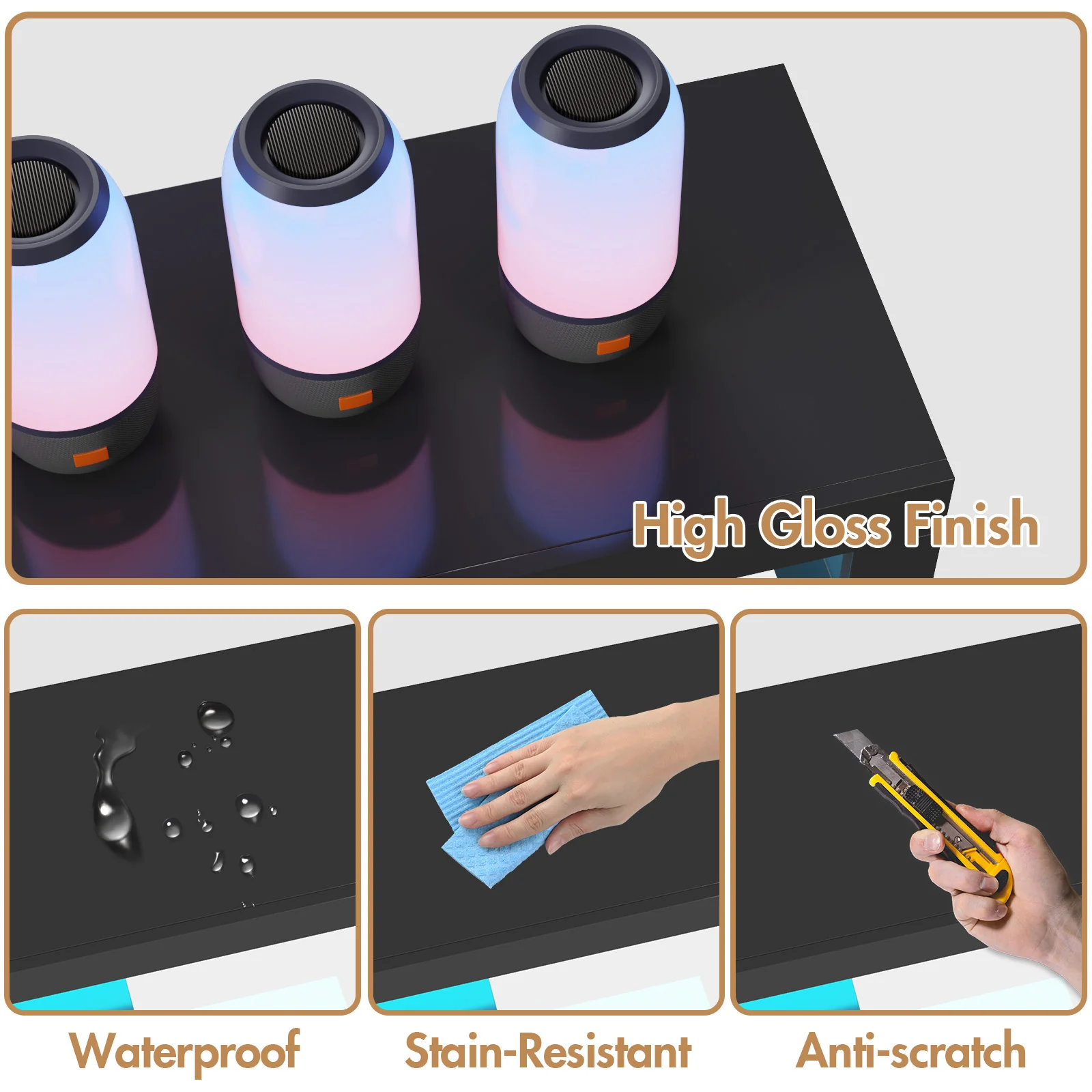 TV Cabinet 160cm RGB LED Entertainment Unit Black