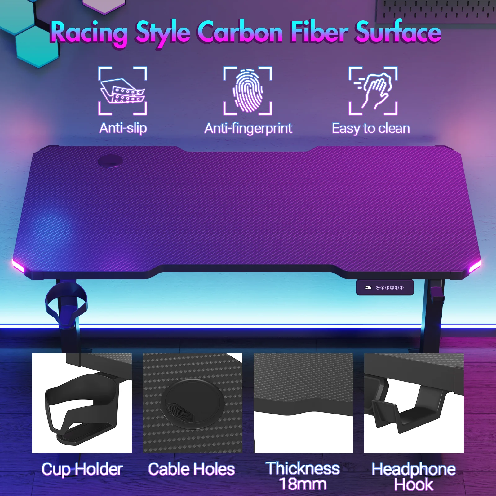 Electric Standing Gaming Desk RGB LED 120cm