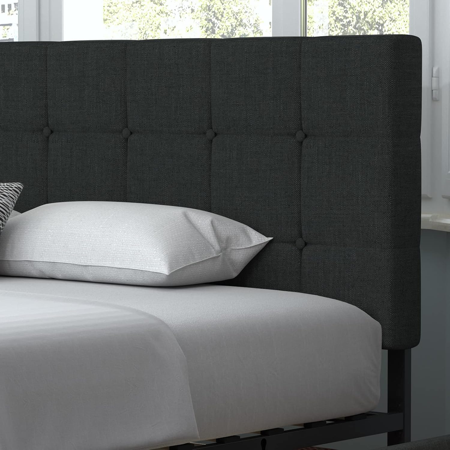 Allewie Upholstered Queen Size Platform Bed Frame with 4 Storage Drawers and Headboard, Square Stitched Button Tufted, Mattress Foundation with Wooden Slats Support, No Box Spring Needed, Light Grey