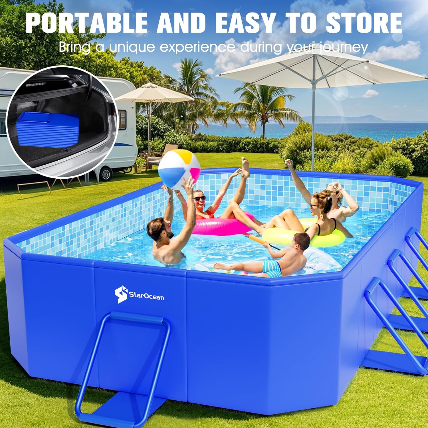 Foldable Pool, Large Non-Inflatable Swimming Pool For Kids,Adult Collapsible Pools Hard Plastic Shell, Oversized Thickened,Portable Folding Kids Pools for Backyard-Mosaic Design-115