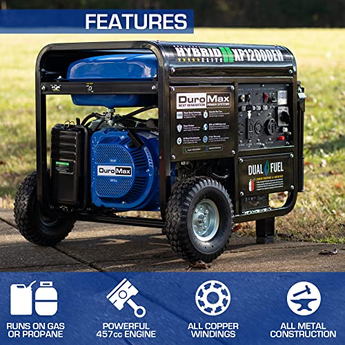 DuroMax XP12000EH Dual Fuel Generator �C 12,000W Gas/Propane, 457cc 4-Stroke Engine, EPA/CARB Compliant