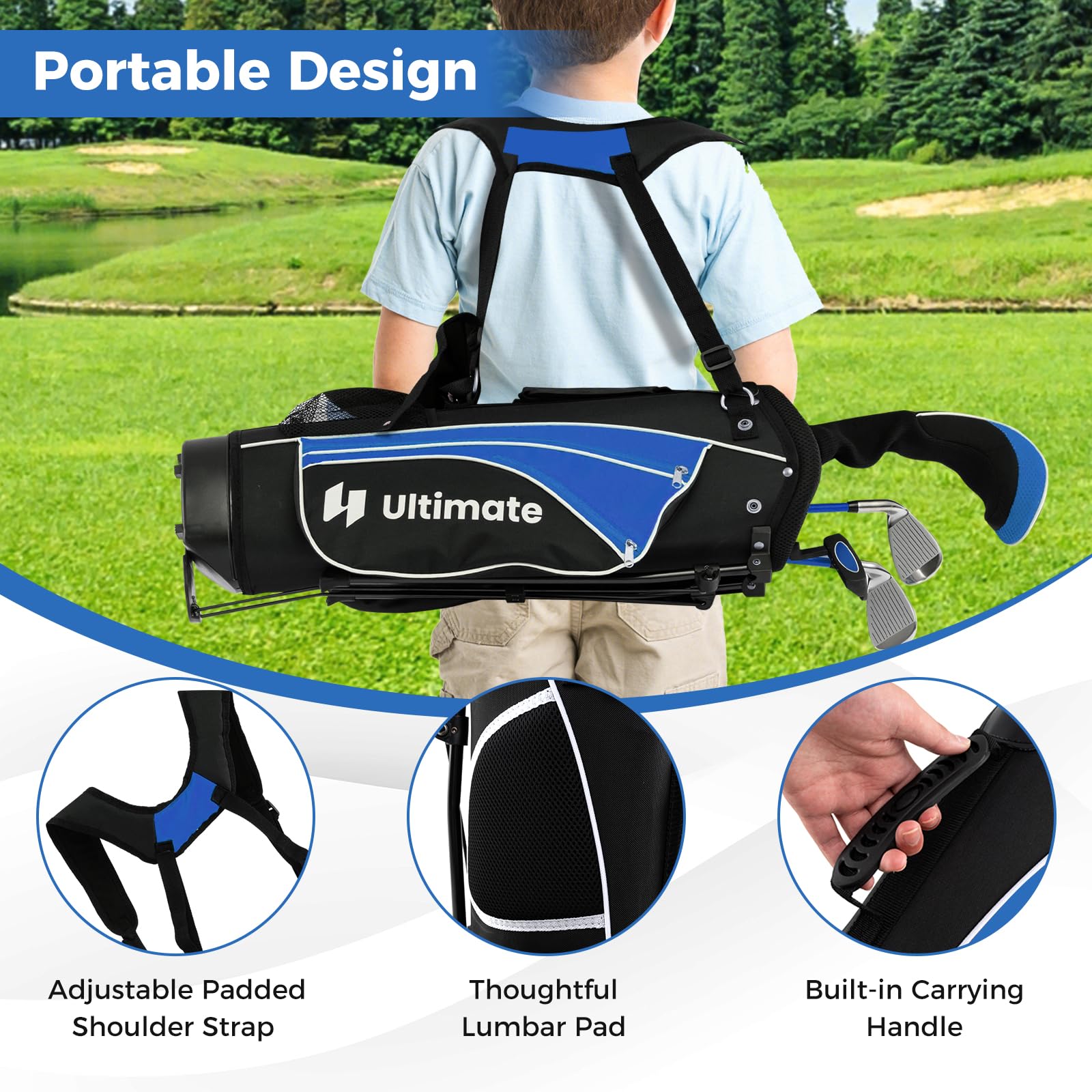 Junior Complete Golf Clubs Set for Kids, Right Hand Golf Clubs w/Stand Bag, Aged 8-10