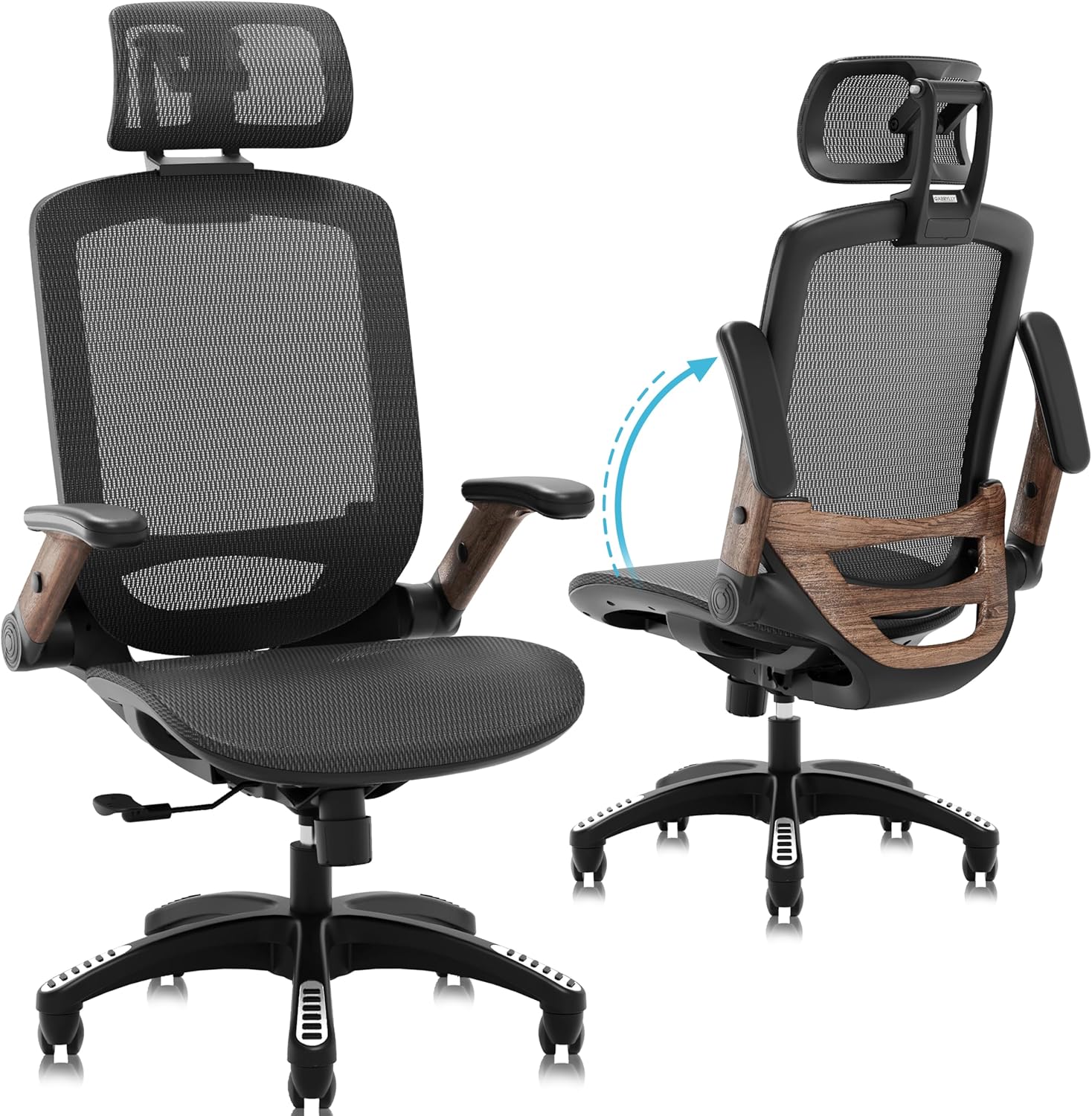 Ergonomic Office Chair, High Back Home Desk Chair with Headrest, Flip-Up Arms, 90-120�� Tilt Lock and Wide Cushion, Big and Tall Mesh Chairs for Man Woman, Black Task Chair