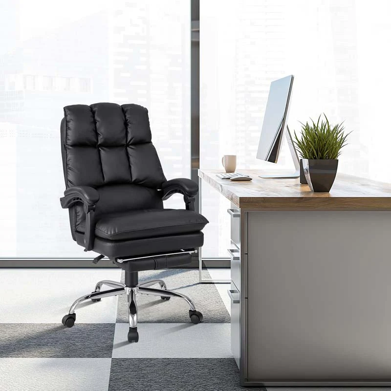 Adjustable Executive Office Reclining Chair with Retractable Footrest,  330 lbs PU Leather Swivel Computer Desk Chair for Office Home
