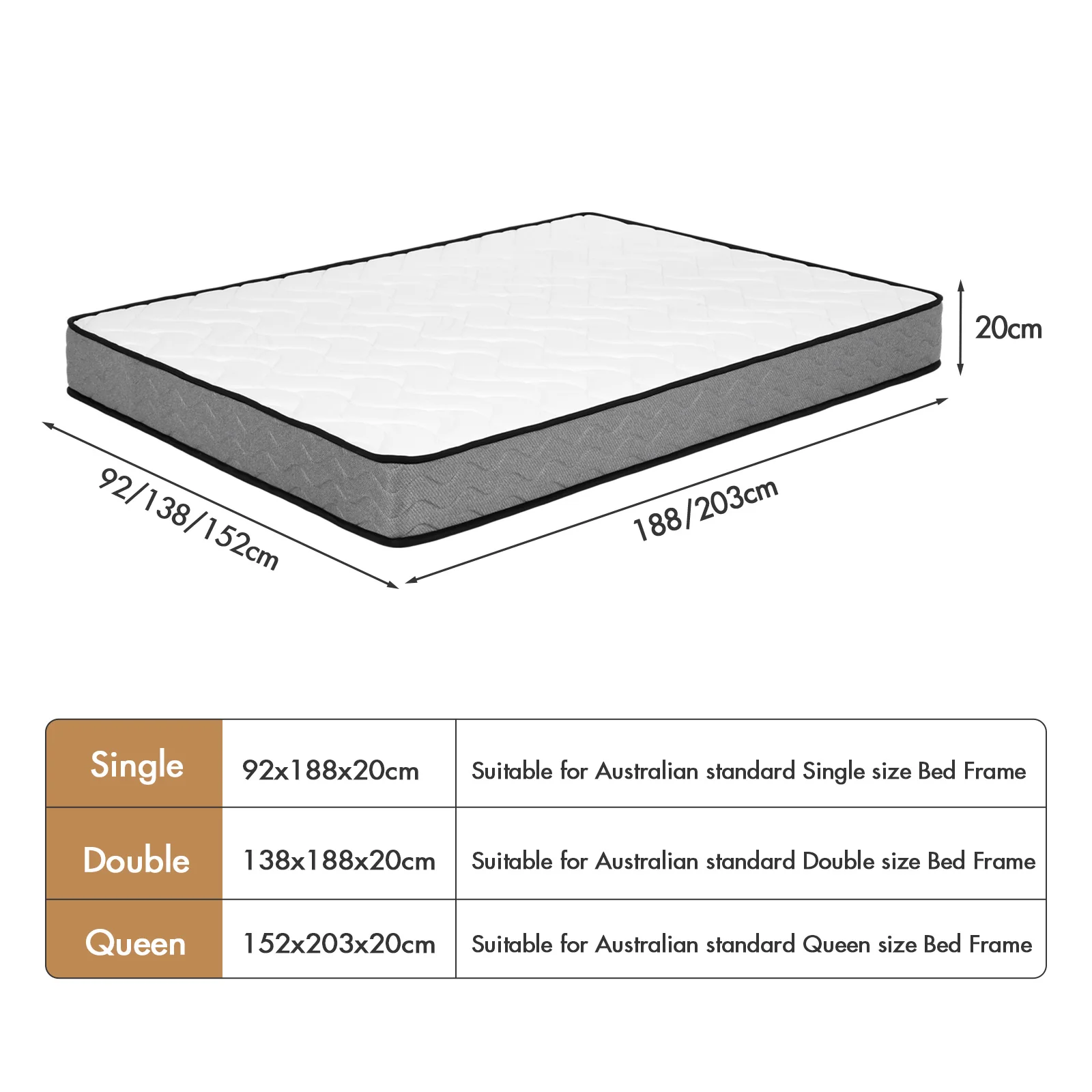 20CM S/D/Q Memory Foam Springs Mattress