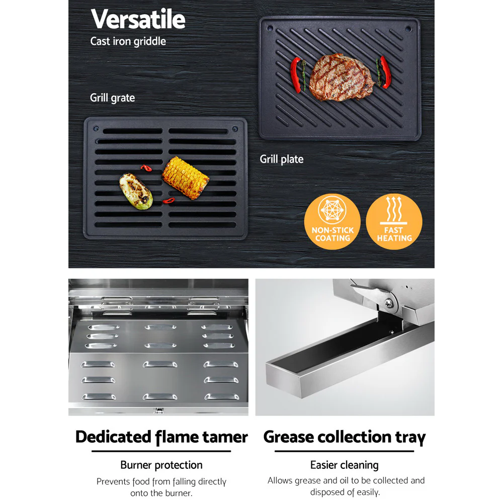 Grillz Portable Gas BBQ Grill 2 Burners with 2 Plates