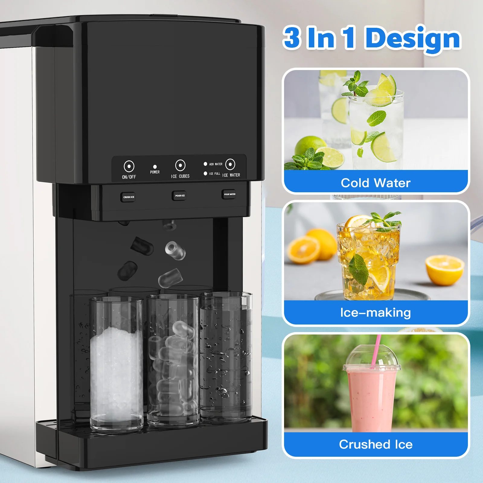 3-in-1 Ice Maker with Cold Water Dispenser
