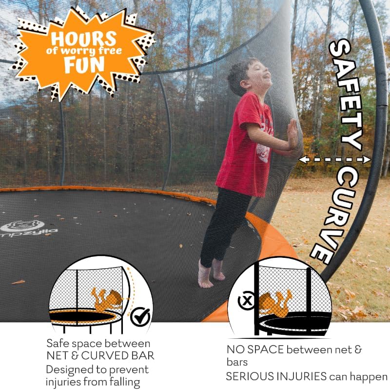 JUMPZYLLA Trampoline 8FT 10FT 12FT 14FT 15FT 16FT Trampoline with Enclosure - Recreational Trampolines with Ladder and AntiRust Coating, ASTM Approval Outdoor Trampoline for Kids