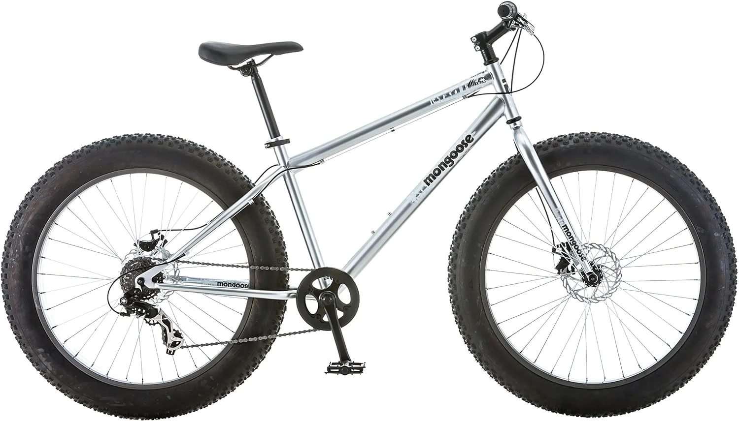 Malus Mens and Women Fat Tire Mountain Bike, 26-Inch Bicycle Wheels, 4-Inch Wide Knobby Tires, Steel Frame, 7 Speed Drivetrain, Shimano Rear Derailleur, Disc Brakes