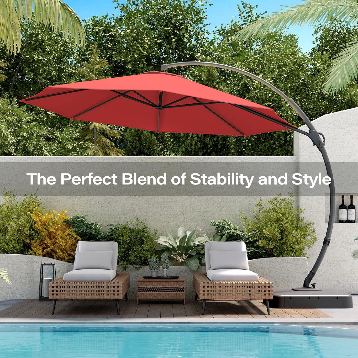 LAUSAINT HOME Outdoor Patio Umbrella with Base included, 11 FT Deluxe Curvy Cantilever Umbrella Heavy Duty Offset Hanging Umbrella with 360�� Rotation for Market, Pool, Garden, Backyard, Deck (Beige)