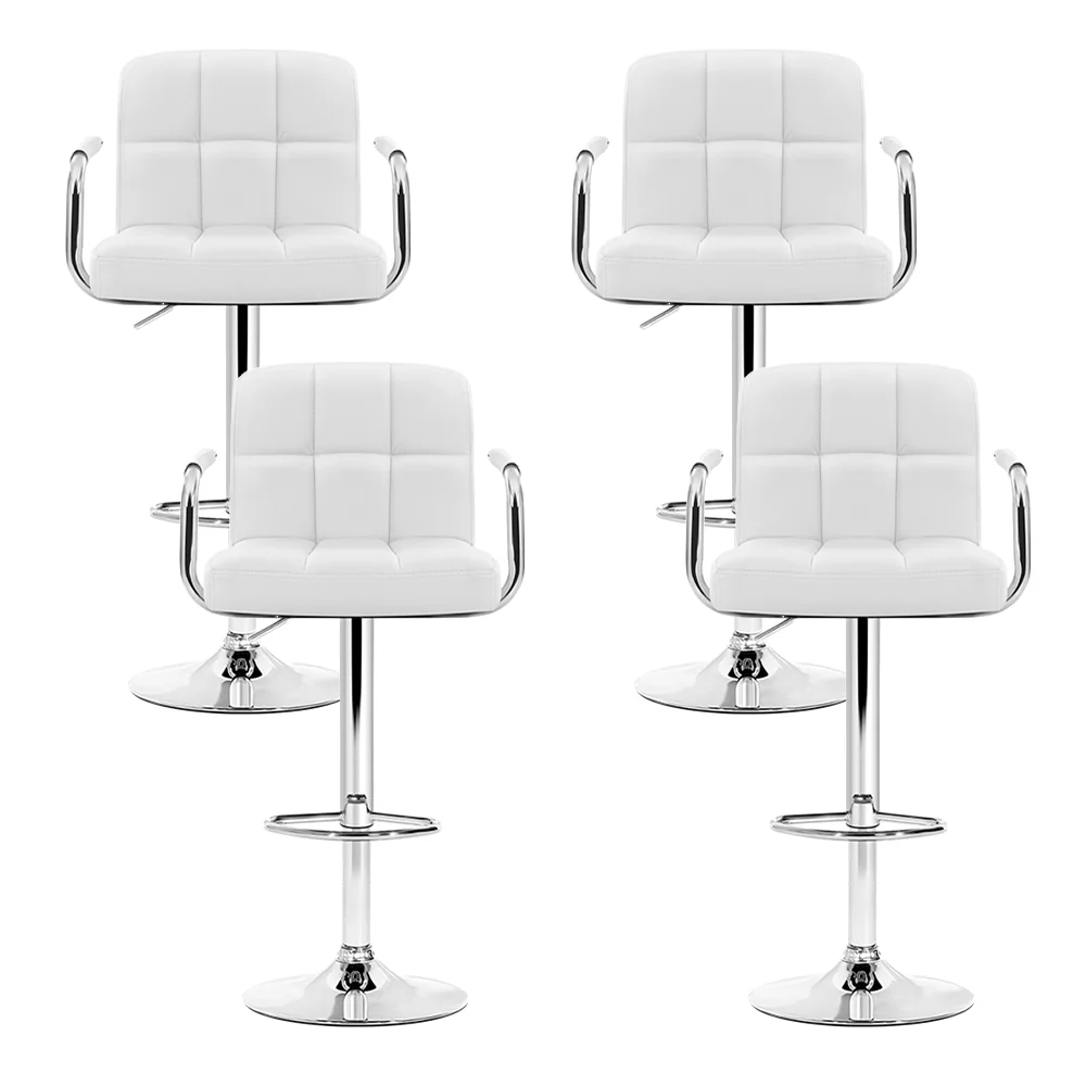 Artiss 4x Bar Stools Leather Gas Lift w/Armrest White