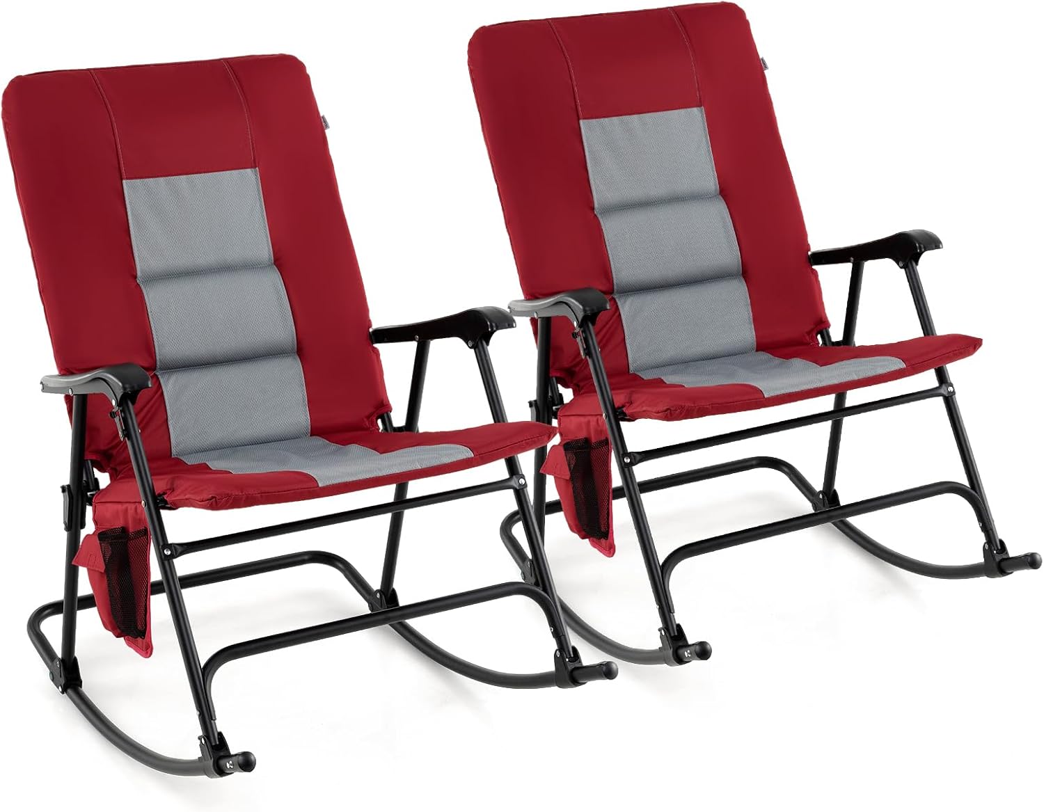 Oversized Folding Rocking Chair, Padded Patio Lounge Rocker w/Metal Frame, Armrests, Side Pocket