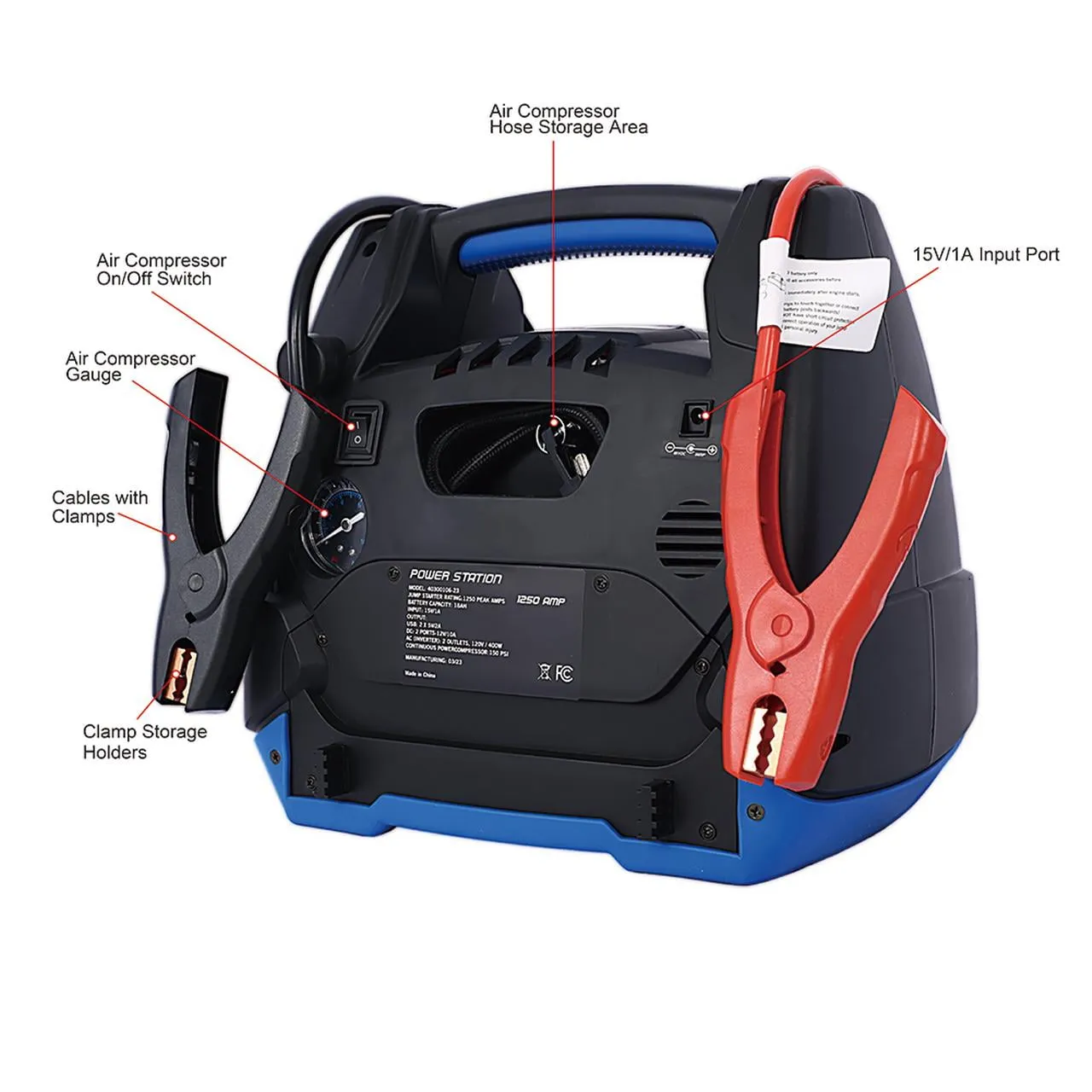 Rechargeable Jump Starter 1800 Amp Battery Jump Starter With Air Compressor Car Tire Inflator For Gas Diesel Vehicles