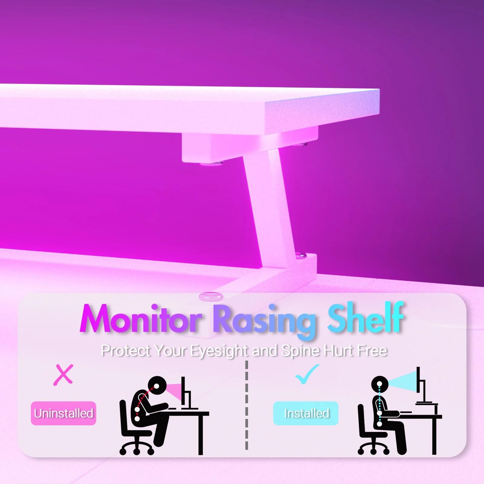 L Shaped Gaming Desk with LED Lights White