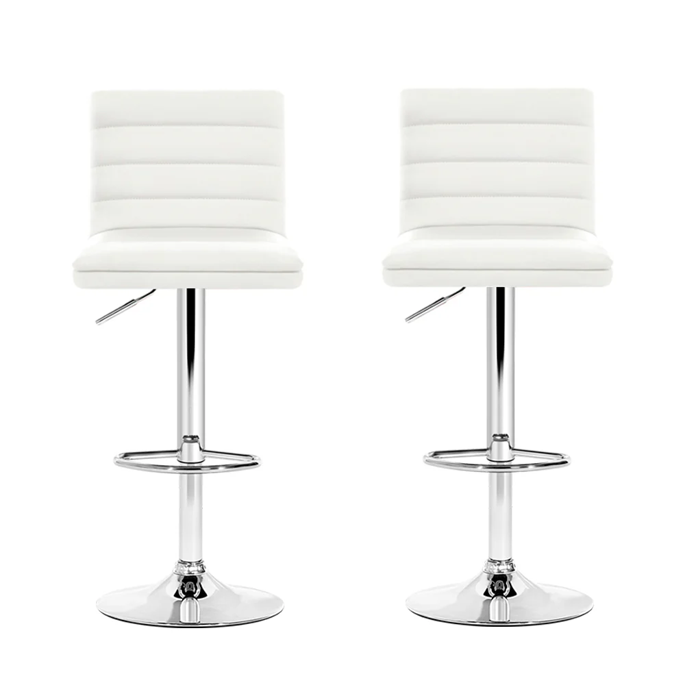Artiss 2x Bar Stools Padded Leather Gas Lift White