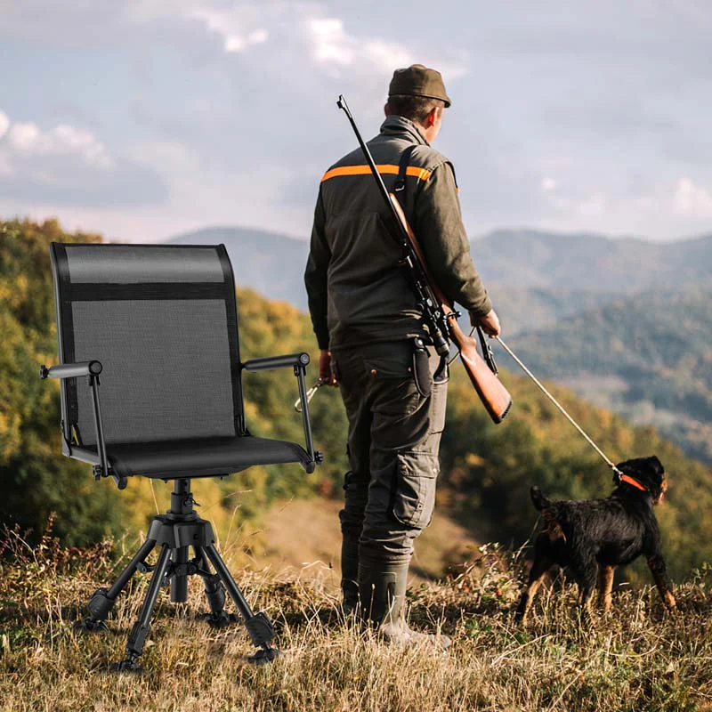 360�� Swivel Silent Folding Hunting Blind Chair for Shooting Fishing, Portable Sniper Seat with 4 Adjustable Legs, All-Terrain Foot Pads