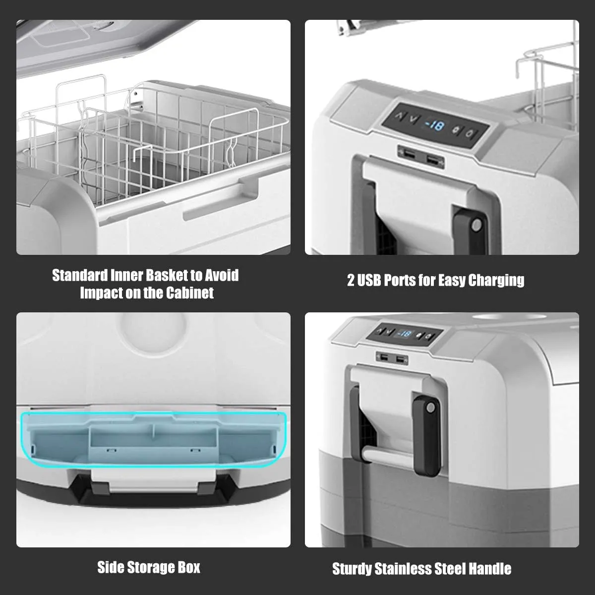 Portable Car Refrigerator, -14.8�� to 50��, 58-Quart Compressor Travel Fridge with Two-way Open Door, Operating Panel, Groove Design, Compact RV Freezer and Cooler for Outdoor and Home Use