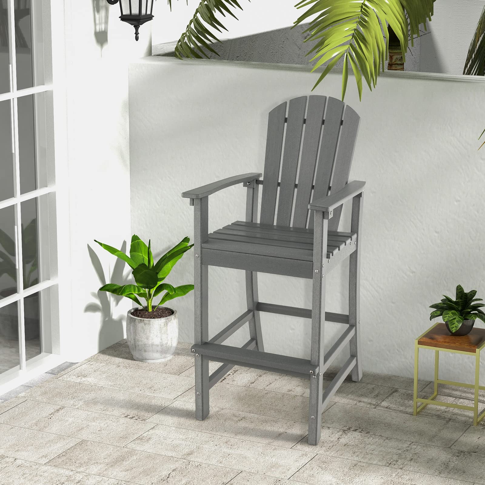 Outdoor HDPE Tall Adirondack Chairs with Armrests & Footrest, 30