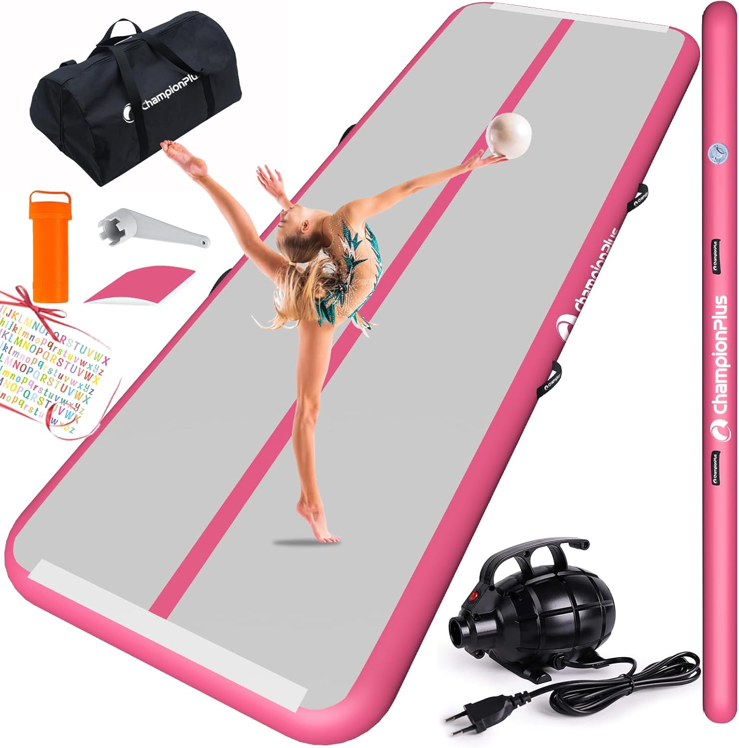 ChampionPlus 10ft 13ft 16ft 20ft Air Track Tumbling Mat Inflatable Gymnastics Mat 4/8 inches Thickness Airtrack Tumbling Mats for Home Training Cheerleading Yoga with Air Pump