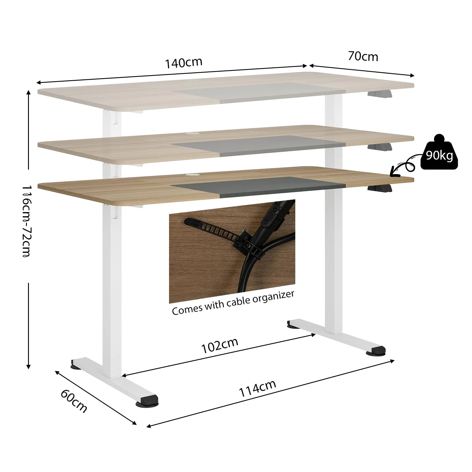 Giantex 140 x 70cm Large Electric Standing Desk, Height Adjustable Sit to Stand Desk
