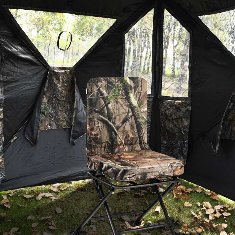 360�� Swivel Hunting Blind Chair with All-Terrain Duck Feet, 330LBS Capacity, Folding Silent Deer Hunting Chair, Portable Ground Blind Chair