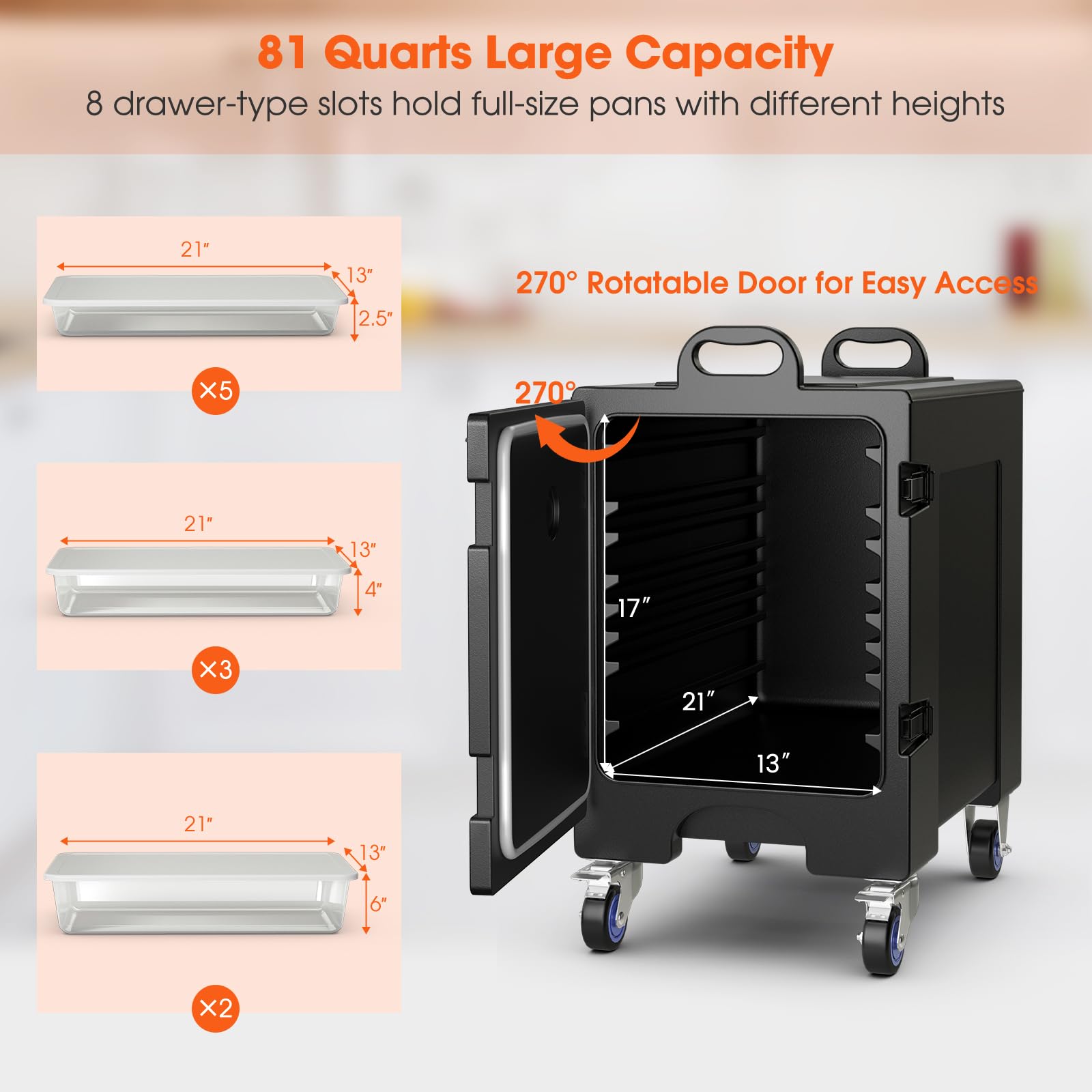 Insulated Food Pan Carrier for 5 Full-size Pans