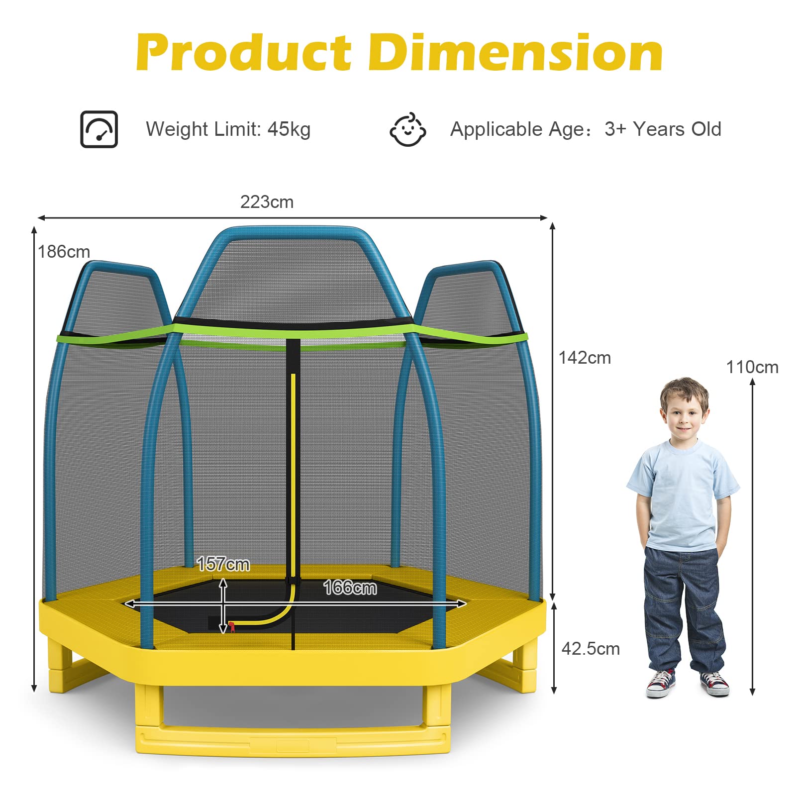 7FT Kids Trampoline with Safety Enclosure Net