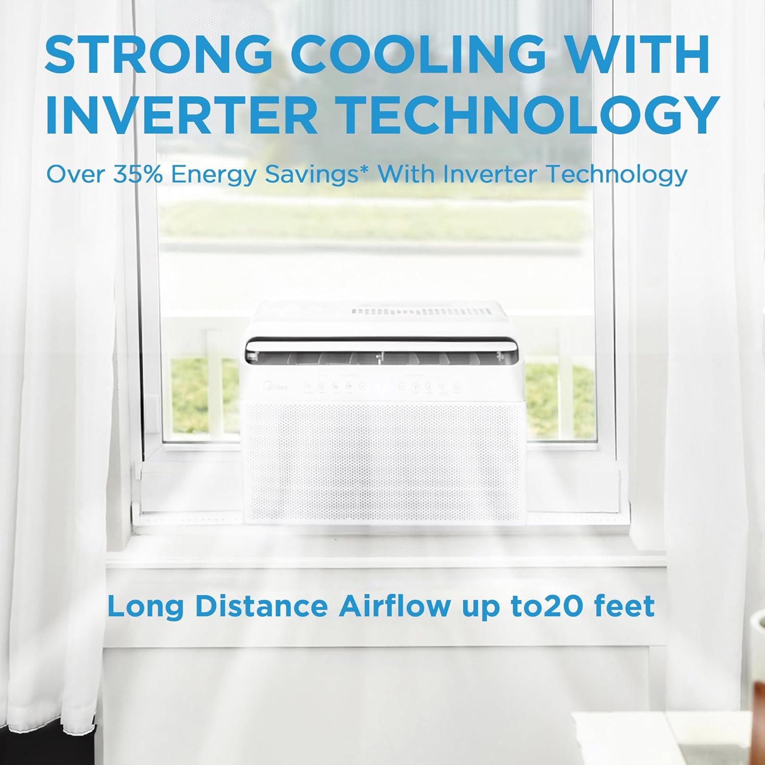 8,000 BTU U-Shaped Smart Inverter Air Conditioner Cools up to 350 Sq. Ft., Ultra Quiet with Open Window Flexibility, Compatible with Alexa, 35% Energy Savings, Remote Control (Renewed)