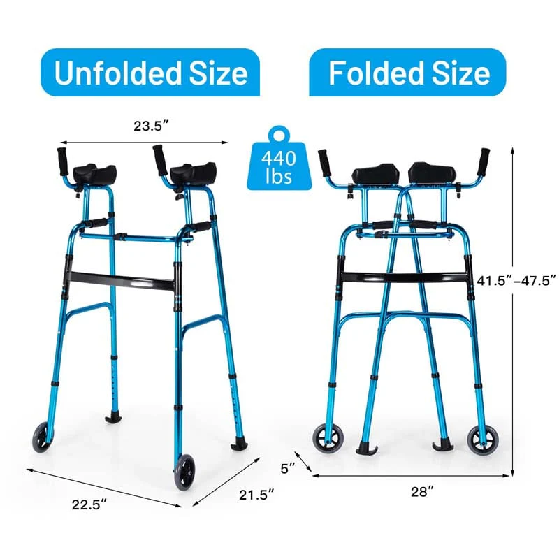 Foldable Standard Walker 440lbs Walking Mobility Aid with 5