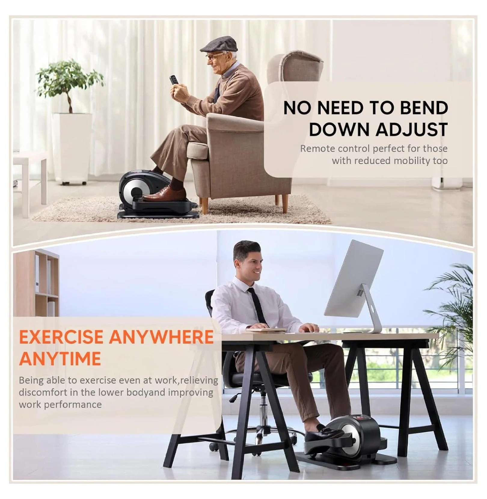 Under Desk Elliptical, Electric Foot Pedal Exerciser, Fully Assembled Seated Elliptical, Compact Portable Elliptical Machine Trainer with Control, Mini Elliptical Leg Exerciser for Home